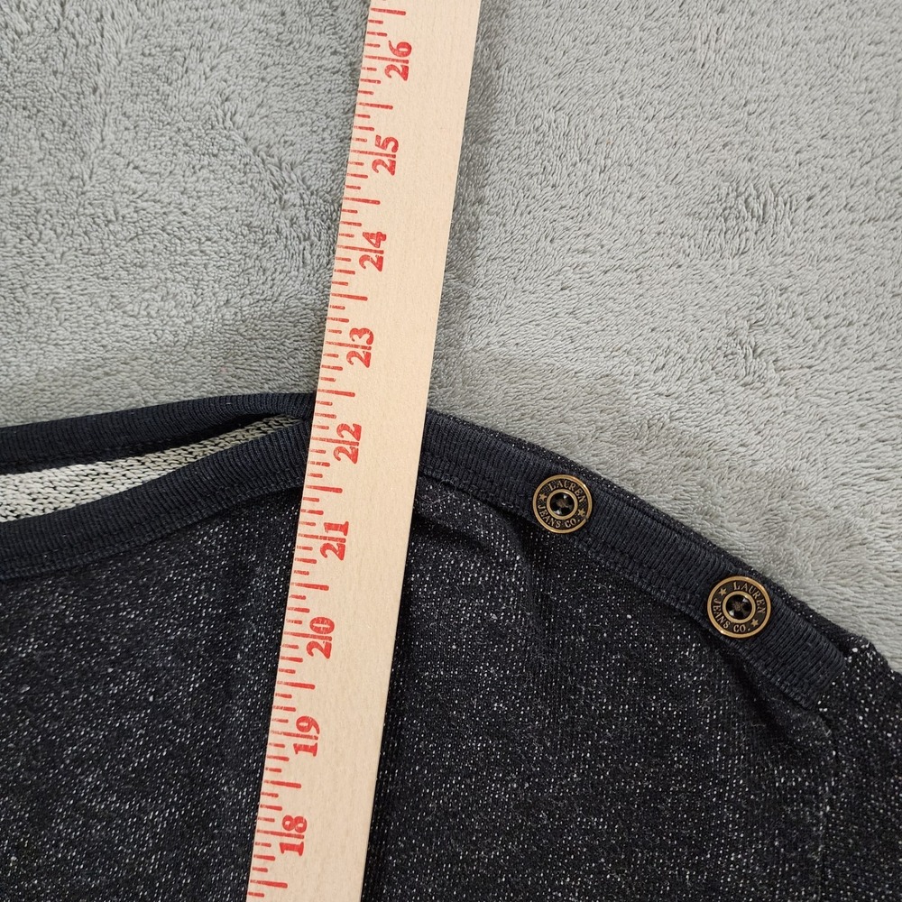 LRL Lauren Jeans Co. Women's Size Petite Large Black Shoulder Button Sweatshirt - Picture 6 of 9